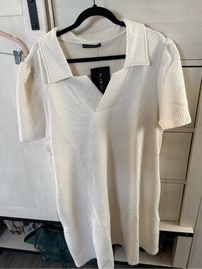 Cream Textured Midi Polo Dress